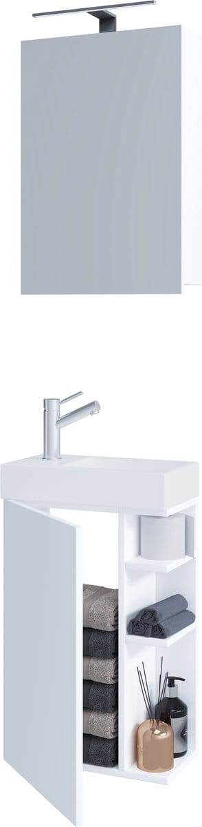 3-delige badkamermeubelset gastentoilet gastentoilet wastafel klein smal Lumia spiegelkast