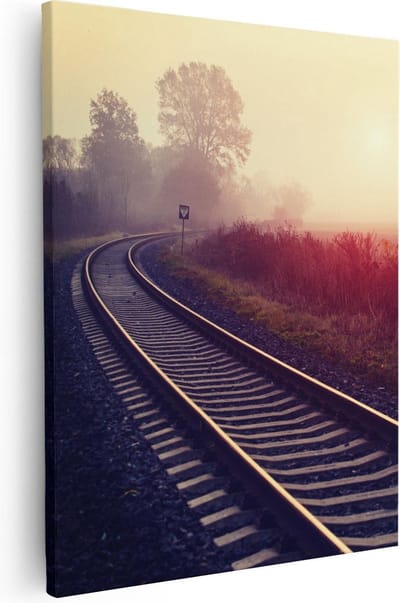 Artaza Canvas Schilderij Treinspoor - 40x50 cm - Wanddecoratie Herfst - Muurdecoratie Natuur - Kamer Accessoires Landschap