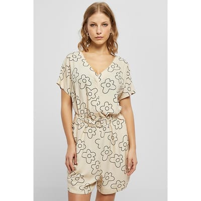 Urban Classics Ladies Short Viscose Belt Jumpsuit Softseagrassflower Talla: XS | Monos Outlet | Mujer