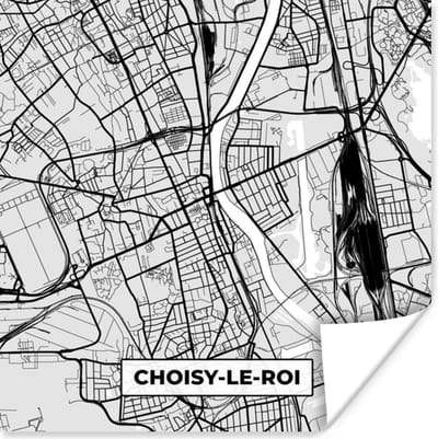 Poster Plattegrond - Kaart - Stadskaart - Frankrijk - Choisy-le-Roi - 100x100 cm XXL