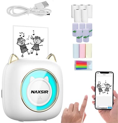 NAXSIR Mini Printer - Bluetooth Draadloze Stickerprinter - Thermische printers Compatibel met iOS/Android - Inclusief 13 Papierrollen
