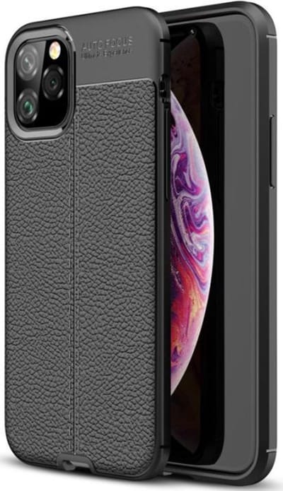 MM&A Flexibele Lederlook TPU Back Cover Case Hoesje geschikt voor Apple iPhone 12 Pro Max – Zwart – Siliconen - Zachte Plastic – Soft Case