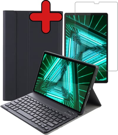 Hoes - Geschikt voor Lenovo Tab M10 FHD Plus (2e / 2nd Generatie) - Met Screenprotector - Toetsenbord Case - Keyboard Book Cover - Hoesje - Zwart