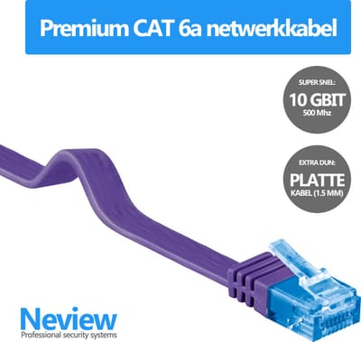 Neview - 50 cm premium platte UTP kabel - CAT 6a - 10 Gbit - 100% koper - Paars - (netwerkkabel/internetkabel)