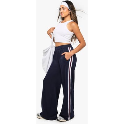 boohoo Dames Tricot zijstrookband jogger met rechte pijpen | Navy | Maat: XS