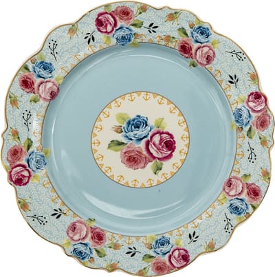 Clayre & Eef Ontbijtbord Ø 20 cm Blauw Keramiek Bloemen