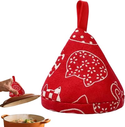 Hittebestendige, antislip ovenwanten - Driehoekige ovenwanten - Leuke antislip handschoenen met kattenpatroon - Geschikt voor appartementen, huizen, camping, barbecues, enz. - Rood