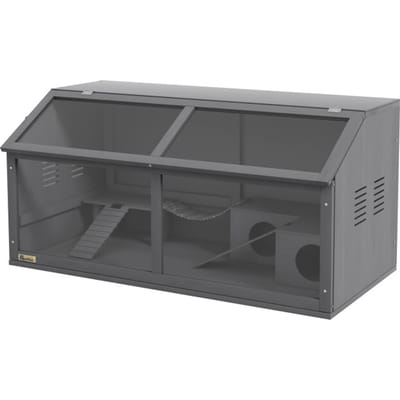 4goodz Pawhut houten hamsterkooi met houten huis 52x100x50 cm grijs