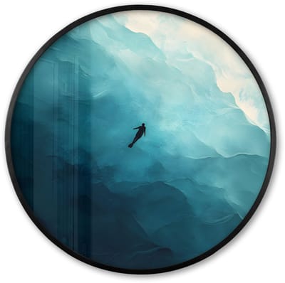 Poster in lijst Rond - Fotolijst 60x60 cm - Posters - Zee - Silhouet - Abstract - Blauw - Ronde posterlijst zwart - Decoratie - Wanddecoratie woonkamer - Muurdecoratie slaapkamer