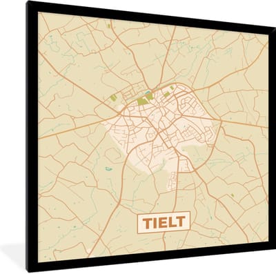 Fotolijst incl. Poster - Vintage - Kaart - Stadskaart - Plattegrond - Tielt - 40x40 cm - Posterlijst