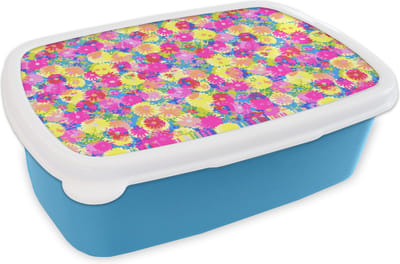 Broodtrommel Blauw - Lunchbox - Brooddoos - Bloesem - Zomer - Regenboog - Bloem - Design - 18x12x6 cm - Kinderen - Jongen