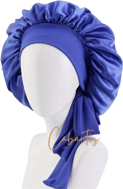Cabantis® Verstelbaar Bonnet - Satijnen Slaapmuts Unisex – Frizz-vrije Nachtcap met Brede Elastische Band - Satijn Blauw