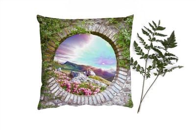 Sierkussens - Kussentjes Woonkamer - 40x40 cm - Landschap - Bloemen - Doorkijk - Berg