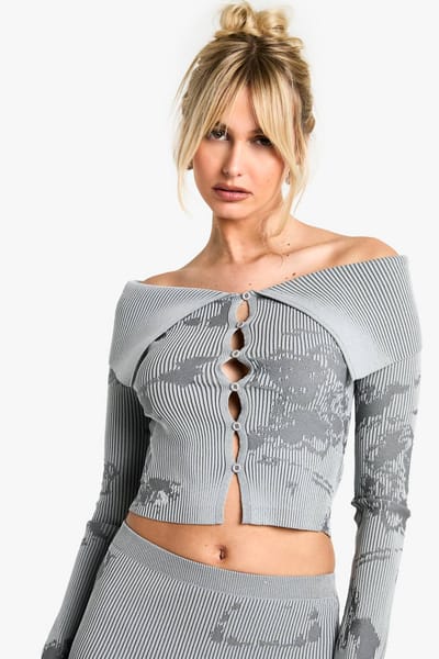 boohoo Dames Abstracte Bloemen Gebreide Rok Co-ord | Grijs | Maat: 38