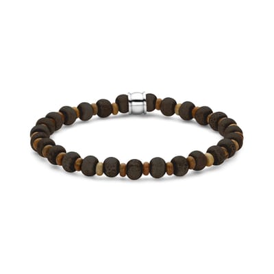 Frank 1967 - 7FB-0779 - keramiek kralenarmband heren - donkerbruin - 6 mm - 19 cm