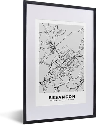 Fotolijst incl. Poster - Plattegrond - Kaart - Stadskaart - Frankrijk - Besançon - 40x60 cm - Posterlijst