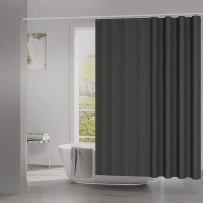 Famanu – Douchegordijn textiel 120 x 180 cm – waterdicht en wasbaar + 8 ringen (donkergrijs)