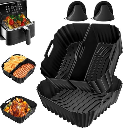 Siliconen bakvormen voor airfryer 6.2L en 4.7L, 5-delige set met ovenwanten, herbruikbaar en BPA-vrij, perfect voor bakken en koken