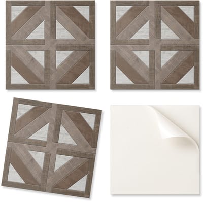 Decoratieve zelfklevende wandtegels voor de woonkamer met hout- en betonmotief, geometrisch patroon, 20x20x20 cm