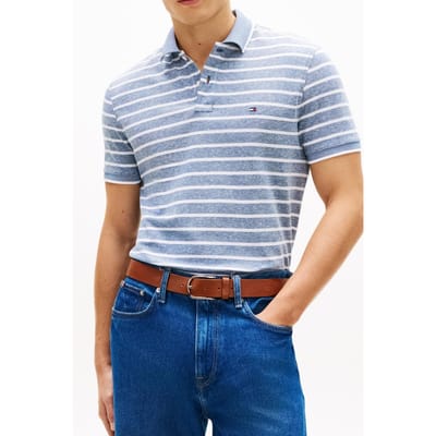 Tommy Hilfiger Cotton Linen Pique Polo Blue Jean/white Größe: M | Poloshirts Outlet | Herren | Weiß
