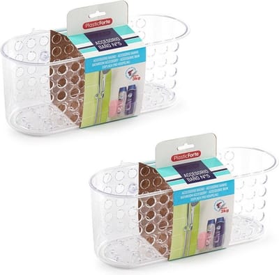 PlasticForte Doucherekje - 2x - met zuignappen - transparant - 26 x 12 cm - badrekje
