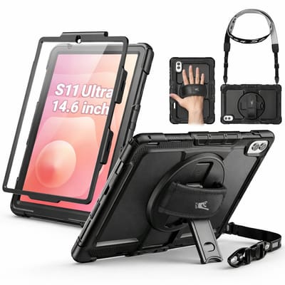 Geschikt voor Samsung Galaxy Tab S11 Ultra – AtlasGuard tablet hoes met screenprotector – Zwart