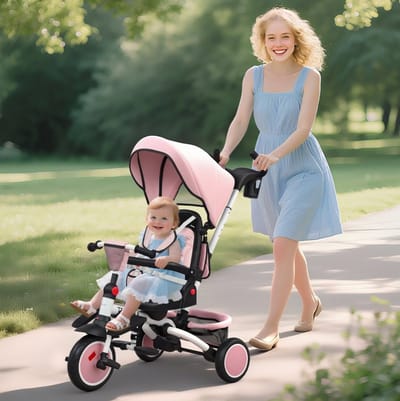 MEUNIQ 6-in-1 buggy en kinderdreirad met 360° draaibare zitting, 4-standen rugleuning, verstelbare duwstang, inklapbaar ontwerp en 3 wielen, roze