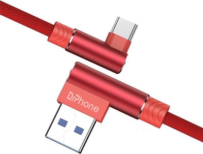 DrPhone D9 Type-C USB-C Dubbele 90° Haakse Nylon Gevlochten 3A kabel – 2 Meter -Datasynchronisatie & Snel opladen – Rood