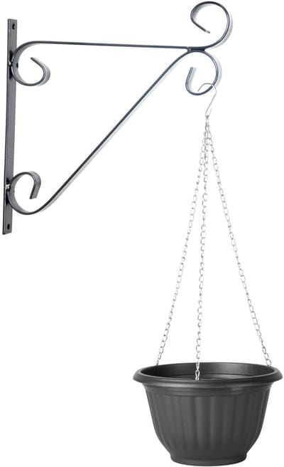 Hangpot + Muurhaak Parma - antraciet - D25 cm - kunststof - metaal - tuinaccessoires