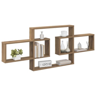 vidaXL - Wandplank - Artisanaal - eiken - 130 - x - 10 - x - 50 - cm - Bewerkt - hout