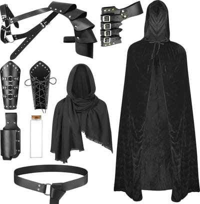 Middeleeuws Ridderkostuum voor Heren - Halloween Verkleedset met Capuchon, Sjaal en Accessoires