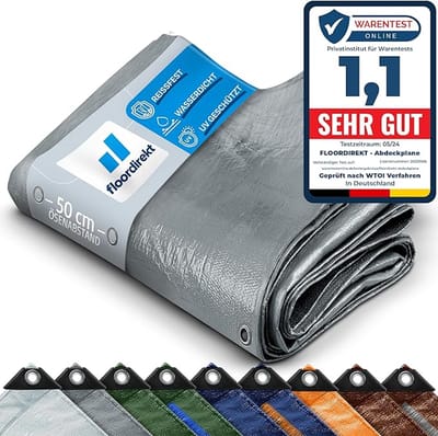 FLOORDIREKT Dekzeil - Stoffen Dekzeil - Beschermhoes - Bootzeil - Tentonderzeil voor Camping & Outdoor - Waterdicht - Met Zeilogen - 80 g/m² - Zilver - 2 x 3 m