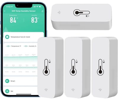 EXCITAT WiFi-hygrometer - WiFi-temperatuur- en vochtigheidssensor - Draadloze temperatuur- en vochtigheidsmonitor - met app-waarschuwingen op afstand - voor thuis, binnen en buiten - Werkt met de Tuya-app
