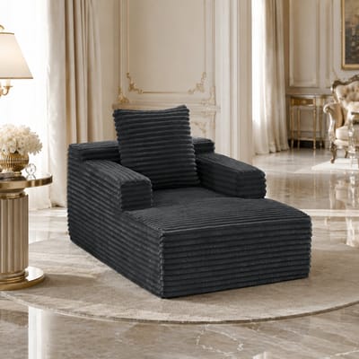 Welltin Chaise longue - Fauteuil - Opvouwbare slaapbank - Leesstoel - Ligstoel - Corduroy - Geschikt voor de woonkamer, het kantoor en appartementen - Zwart