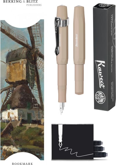 Kaweco - Vulpenset - 4delig - Vulpen Sport Skyline Macchiato Fountain Pen - Breed - Nostalgic Octagonal Clip Chrome - Doosje zwarte vullingen - Bekking & Blitz Boekenlegger -nr7
