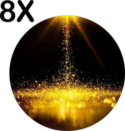Luxe Ronde Placemat - Gouden Glitter Regen - Set van 8 Placemats - 50x50 cm - 2 mm dik Vinyl - Anti Slip - Afneembaar