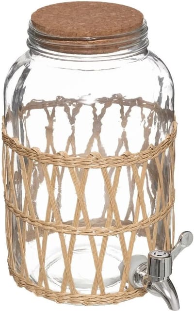 5Five Drank dispenser - 3,3 liter - met metalen kraantje en kurk deksel - tap dispenser