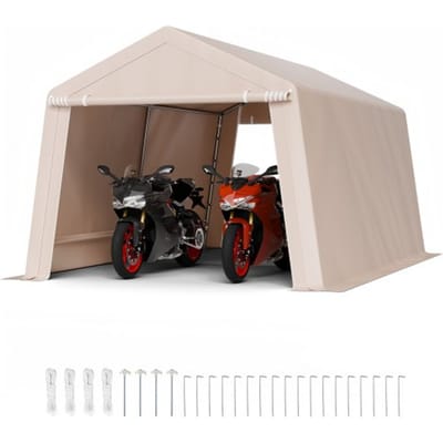 VEVOR Gereedschapsschuur, 305 x 457 x 243 cm, Garagetent van PE, Gereedschapsschuur, Fietsenstalling, Tuinhuis, Carport, Fietsenstalling, Opslaggarage voor Motor, Grasmaaier, Fiets, Grijs