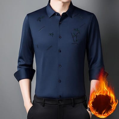 Nieuw Winter Heren Velvet Dik Shirt Zakelijk Naadloos Shirt Zonder Strijken Hoge Elasticiteit 4XL