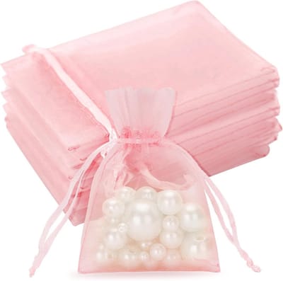 Kleine Organza Tassen in Babyroze, 7 x 9 cm, Met Trekkoord, Perfect voor Cadeaus, Trouwen en Sieraden, 50 Stuks