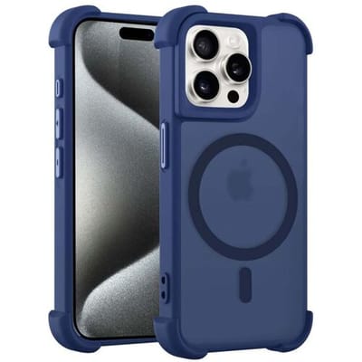 Coverzs matte Shock case met MagSafe geschikt voor iPhone 14 Pro (donkerblauw) - shockbestendig, MagSafe, premium bescherming, duurzaam