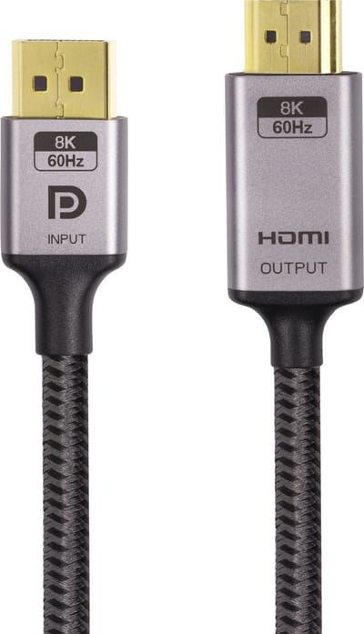 NÖRDIC DPHM-206 Displayport 1.4 naar HDMI 2.1 - 8K 60Hz - 4K120/144Hz - 32.4Gbps - 50cm - Grijs - Dolby Atmos
