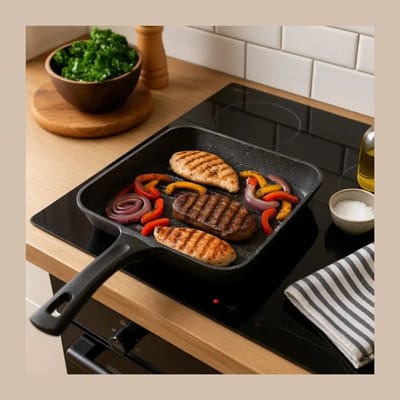 Grillpan Bavary 28 cm – Vierkante Grillpan met Marmeren Antiaanbaklaag – Geschikt voor Alle Warmtebronnen – Die-Casting Aluminium – BIO Serie – Zwart