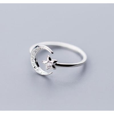 Echt 925 Sterling Zilver Glanzende Zirkonia Maan Ster Verstelbare Ring Voor Charmante Vrouwen Bruiloft Romantische Fijne Sieraden Cadeau white