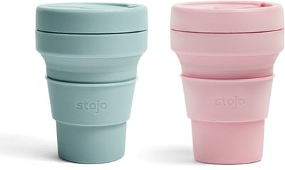 STOJO - Opvouwbare Beker - To Go - Aquamarine & Carnation - 355ml - Herbruikbaar - Reusable Cup - Set van 2 Stuks