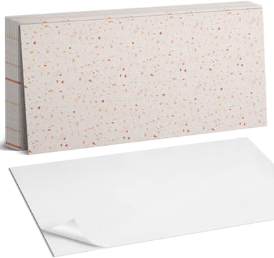 Coloray Plaktegels - Abstract Terrazzo-patroon Zelfklevende Wandtegels - 40 cm x 20 cm - Romig Plaktegels - 10 stuks - Rechthoek PVC Tegels - Plaktegels Badkamer - Vloertegels Zelfklevend - Vinyltegels Vloer Zelfklevend - Portugese Tegels