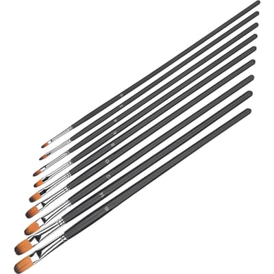 9 Pièces Pinceaux de Peinture Manche Long Nylon Gouache Aquarelle Huile Acrylique Outils de Peinture d'Artiste Noir black