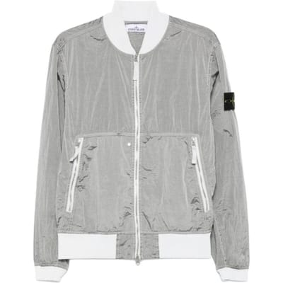 Stone Island SS25 Metallic Nylon Baseballkraag Pilot Ritssluiting Slimme Pasvorm Minimalistische Jas Heren Jas K1S154100019S0020-V0061 L white