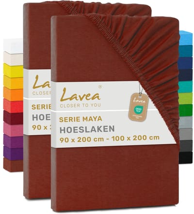 Lavea® Set van 2 Hoeslakens 90x200cm - 100x200cm – 100% Zacht en Ademend Katoen – voor Dikke Matrassen tot 20 cm – Jersey met Elastiek rondom – Kastanjebruin