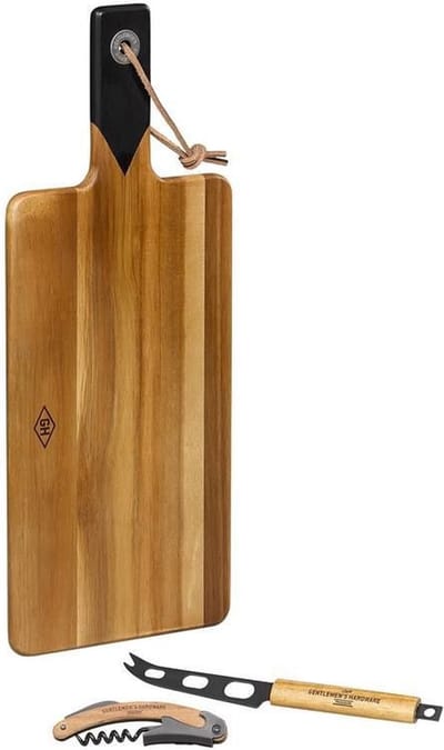 Gentlemen’s Hardware Retro Serveerplank met Kaasmes en Wijnfles Opener